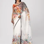 Watermelon whitePrinted Cotton Saree