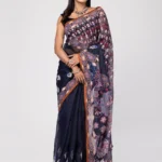 Watermelon Black Printed Cotton Saree