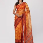 Orange  Printed Cotton Saree