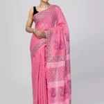 Watermelon Pink Printed Cotton Saree